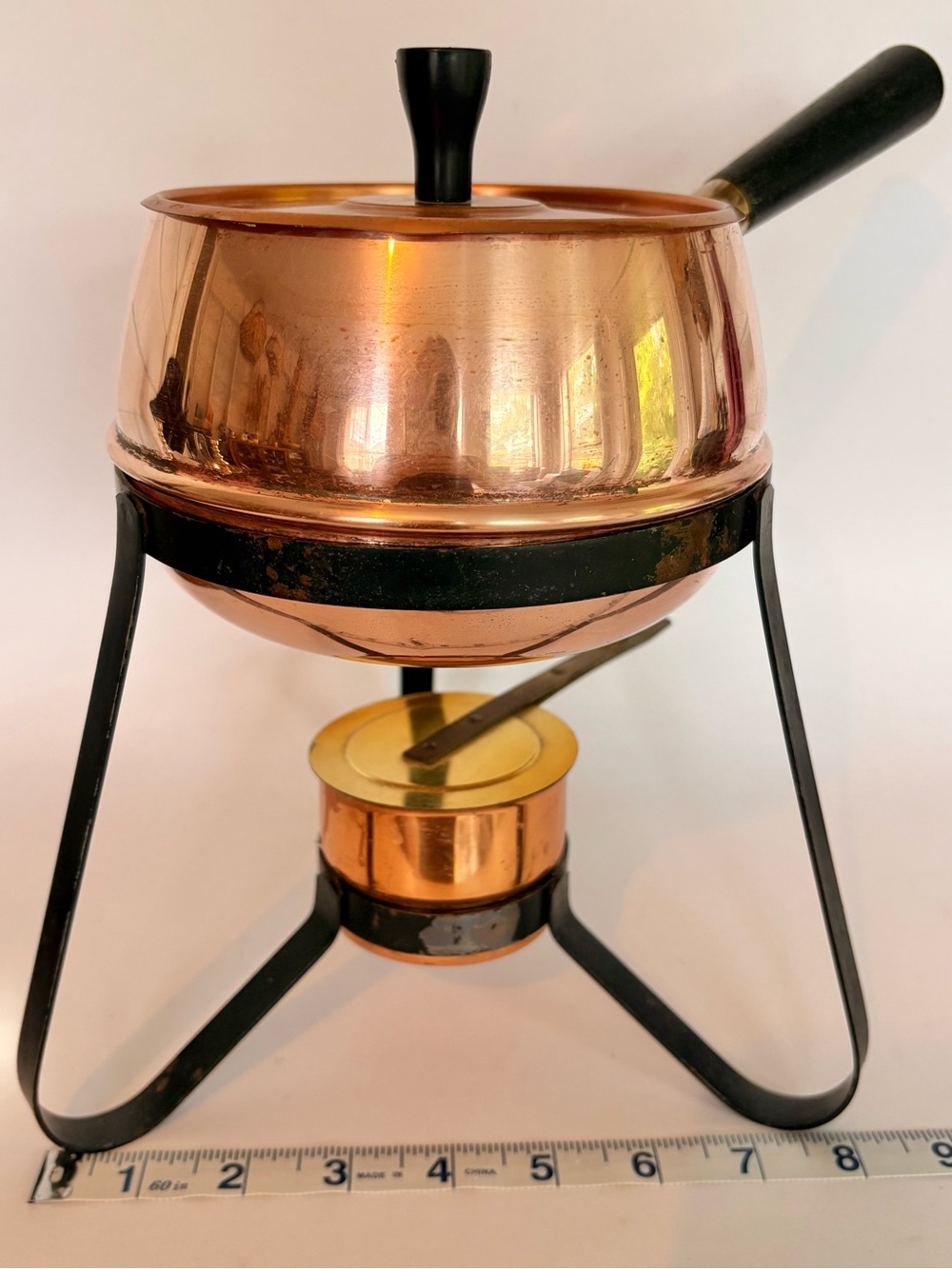 Vintage Copper Plated Fondue Pot with Stand and Burner - Mid- Century Modern